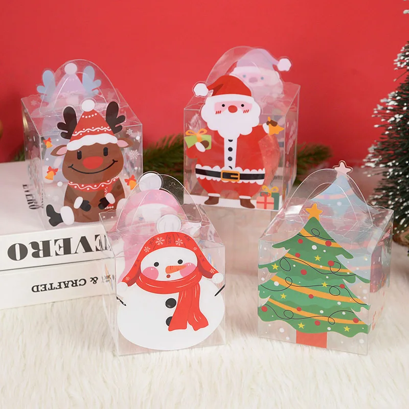 

4Pcs Christmas Transparent Portable Gift Box Snowman Santa Claus Kids Candy Packaging Box Navidad Xmas Party Decor Supplies