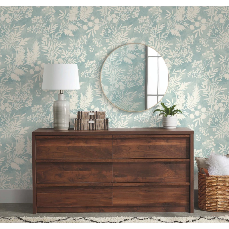 

Blue Adaline Floral, 2 Panels Peel & Stick Wallpaper, 18" x 12' Home Decor Wallpaper