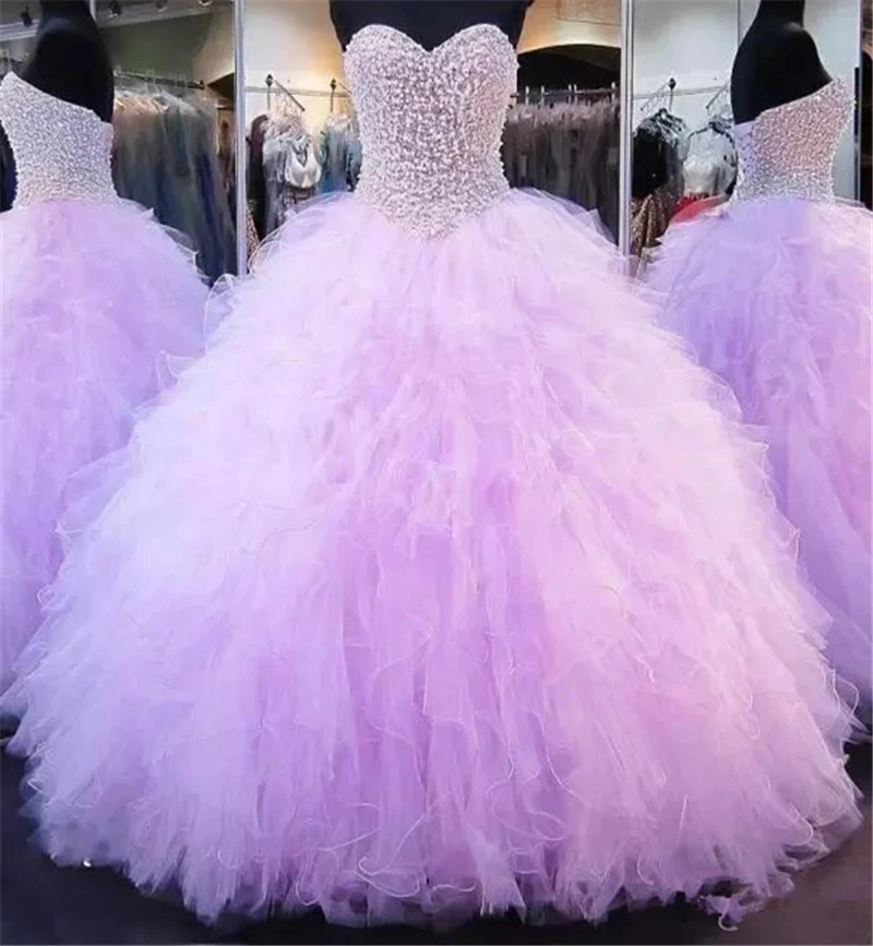 ANGELSBRIDEP Lilac Sweetheart Quinceanera Dresses For 15 Party Sparkly Beaded Tulle Cinderella Princess Birthday Custom Make