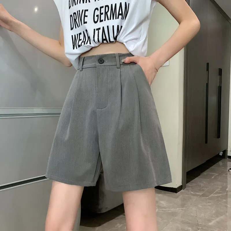 

Shorts Women Loose Trendy Ulzzang Leisure Solid Preppy Clothing Korean Style Elegant All-Match Female Chic Ins Bottom