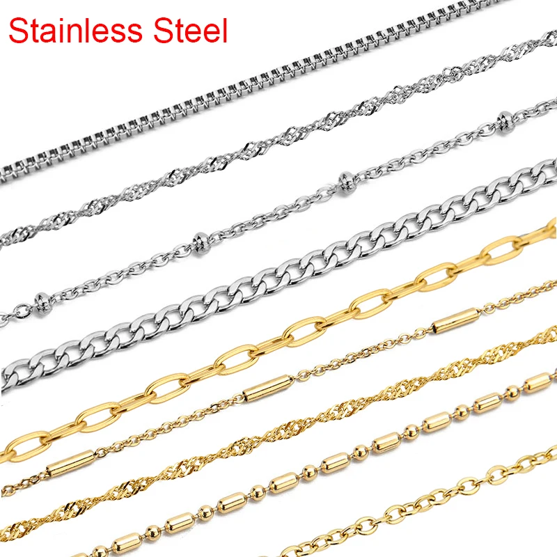 

2meters Stainless Steel Box Link Chains Bulk Lot Metal Ball Bead Necklace Chains for Diy Bracelet Jewelry Making Accessories