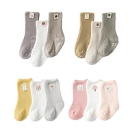 3pairslot cotton baby socks girl cute cartoon cloth label anti slip floor socks for boy babies accessories autumn newborn socks