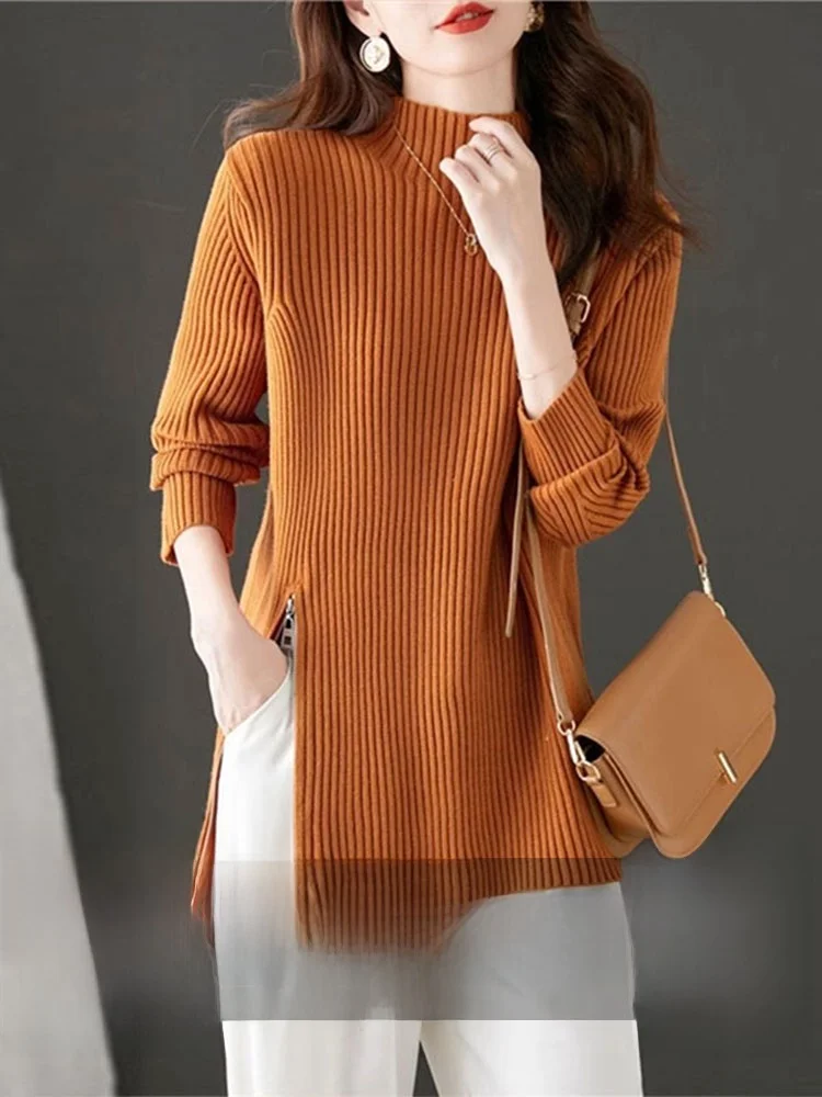00 Pure Cashmere Half-high Collar Thickened Design Sense Sweater Women Autumn and Winter Wear Mid-Length Unique Super Nice Top