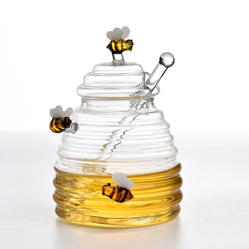 

Glass Honey Pot kitchen Accessories Honey Storage Container with Dipper and Lid Honey Bottle Organizers Storage Kitchen Storage