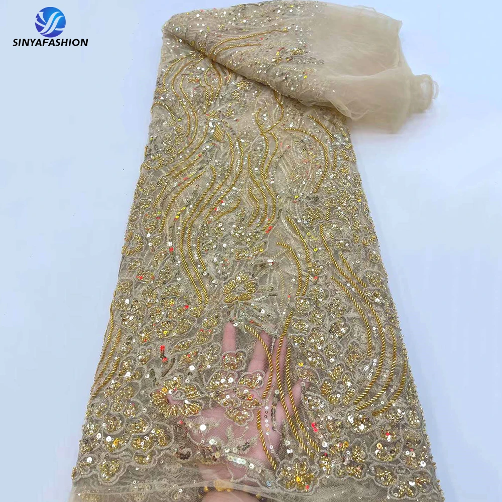 

Solid color wedding party evening dress beads lace high-end embroidery craft ladies preferred French bead sequins lace