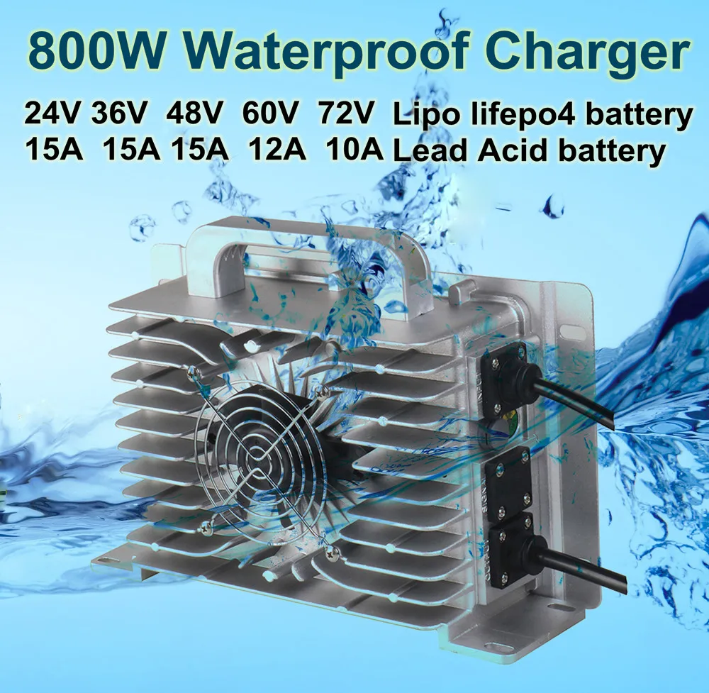 

800W waterproof charger 12V 24V 36V 48V 60V 72V 15A 20A vessel ship speedboat vehicle car lipo lifepo4 battery charger cargador