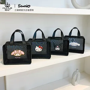 Kawaii Sanrio New Cartoon Kuromi My Melody Cinnamoroll Handbag Women's Large Capacity Mesh Translucent Storage Bag Makeup Bag