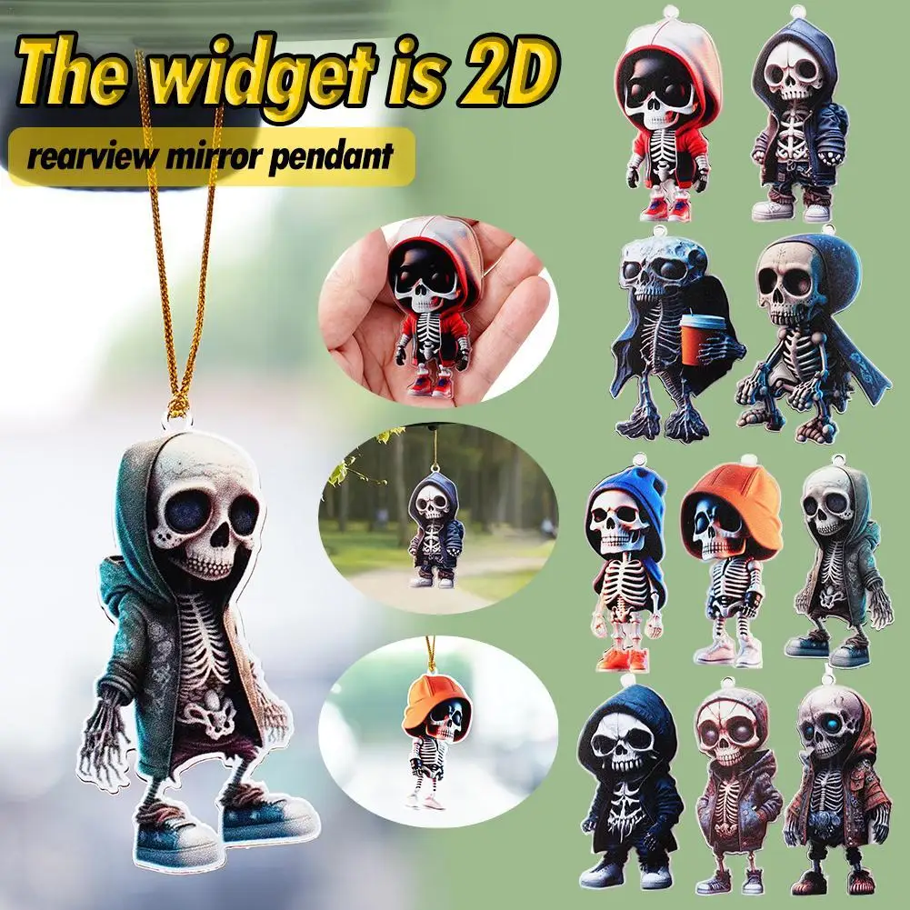 

Car Ornament Acrylic 2D Skeleton Figurines Rearview Mirror Hanging Swing Pendant Halloween Skull Auto Mirror Hanging Accessories