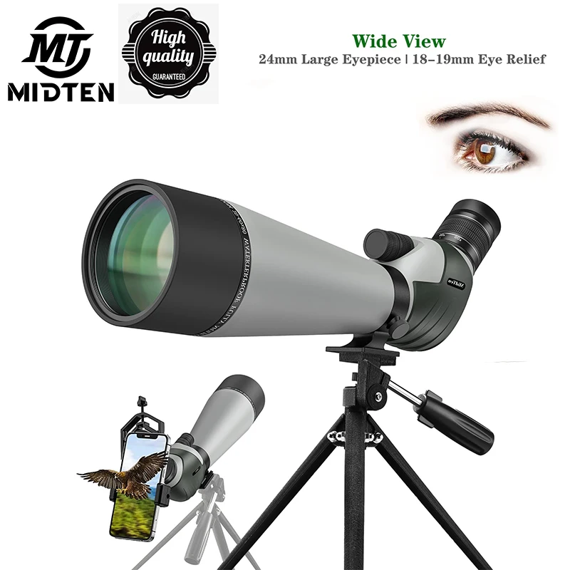 

MidTen 20-60X80 HD Spotting Scope Zoom Monocular BaK4 Spotter Dual Focusing 24mm Large Eyepiece For Target Bird Watching Outdoor