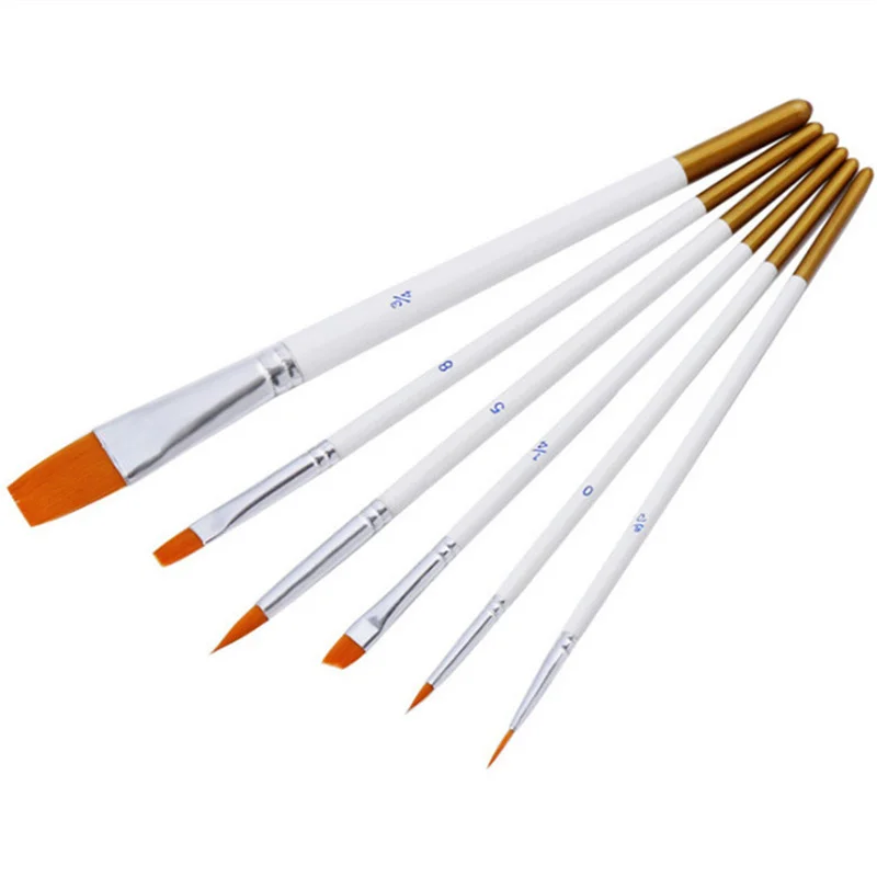 

6 Pcs Art Brushes Set Round Head Flat Head Nylon White Brushes Oil Acrylic Watercolour Children Artist Student Oil Paint Brushes