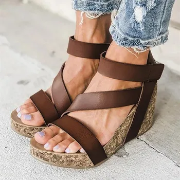 Fashion Sandals 2023 Summer Concise Beach Wedges Hook Loop Sandals Women Leisure Comfortable Open Toe High Heeled Boho Sandals 1
