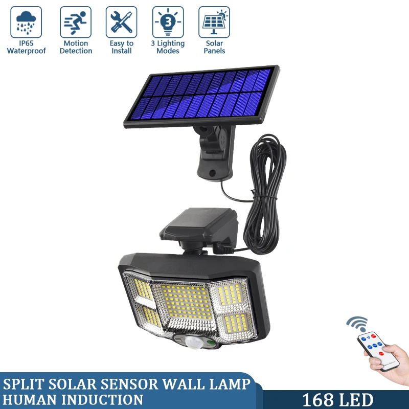 

Solar Light Outdoor 168 LED Super Bright Motion Sensor Solar Strong Power LED Garden Wall Lamp IP65 Waterproof 3 Working Modes