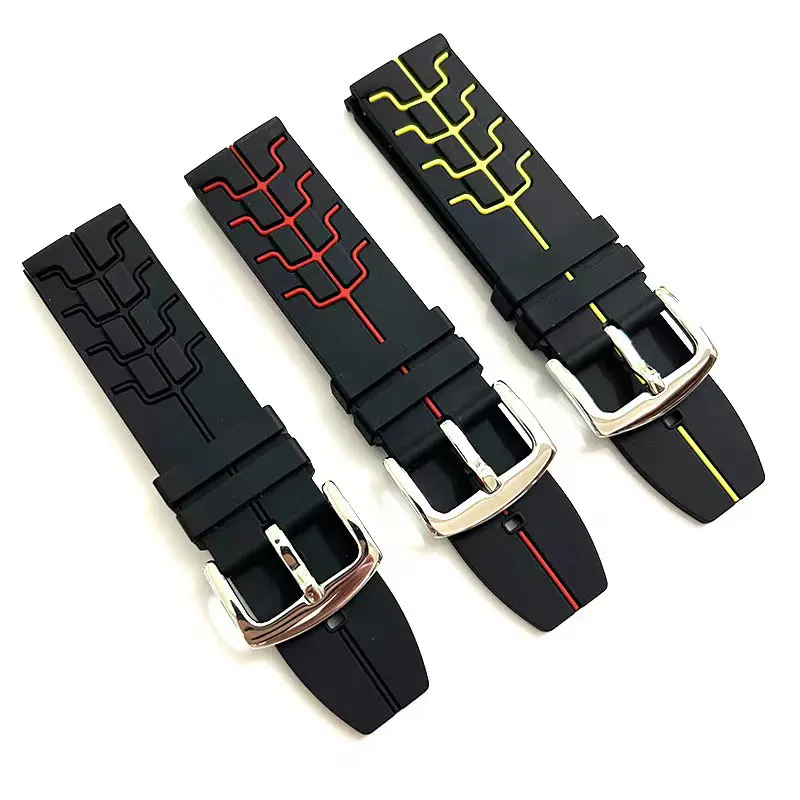 

Universal Style Flagless Silicone Dual Color Waterproof Sports Watch Strap Chain 24mm Watch Accessories for Men and Women
