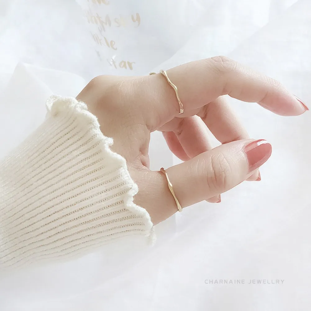 

Korean Edition Sterling Silver Ring Gold Plated Opening Women Cold Wind Minimalist Irregular Face Fine Ring Jewelry