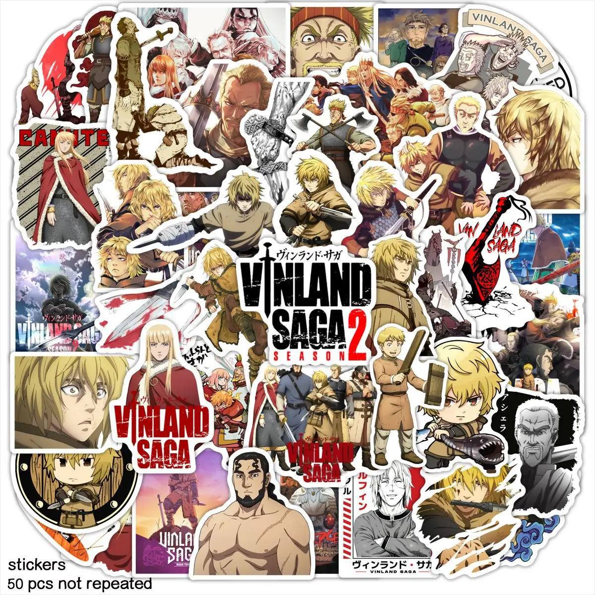 

50pcs Japanese Anime Vinland Saga Stationery Stickers Cartoon Decals Laptop Scrapbooking Luggage Waterproof Graffiti Pack Decal