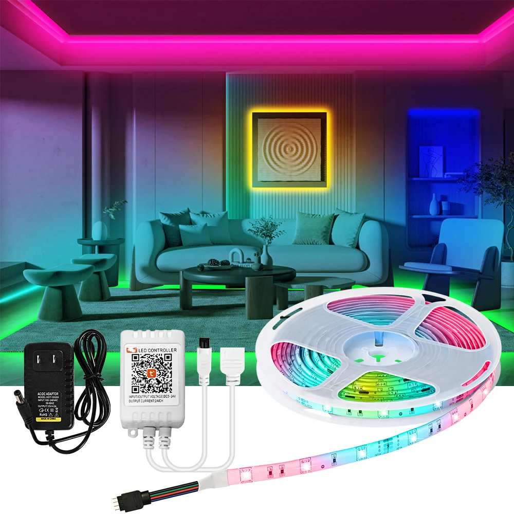 

20M Bluetooth LED Strip 5050 RGB Backlight Flexible Ribbon 12V 10M Room Decor Diode Tape IR Controller Adapter Led Light Stripe