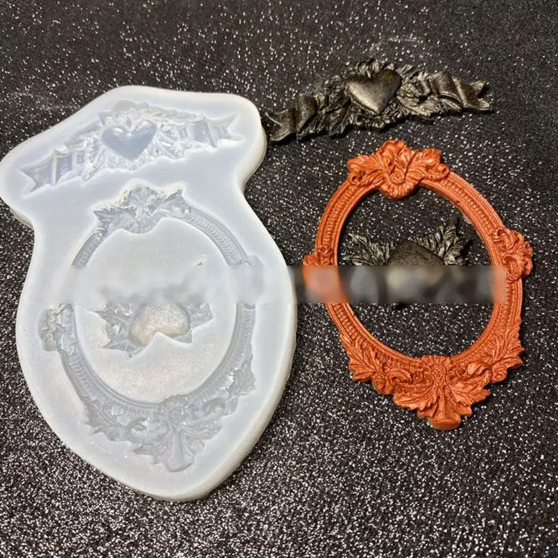 

652F Baroque Style Gemstone Frame Molds Curlicues Photo Frame Silicone Resin Casting Molds Decorative Pendant Crafting Molds