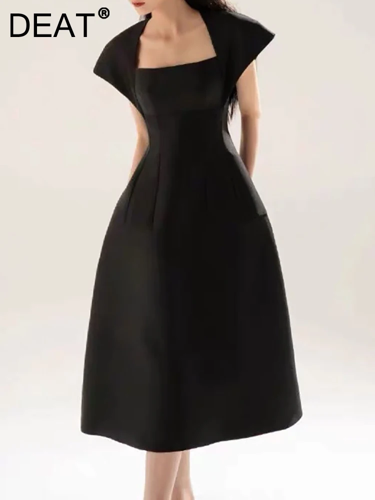 

Женское вечернее платье [DEAT], черное однотонное платье с квадратным вырезом, без рукавов, с открытой спиной, 13DB1742, лето 2023