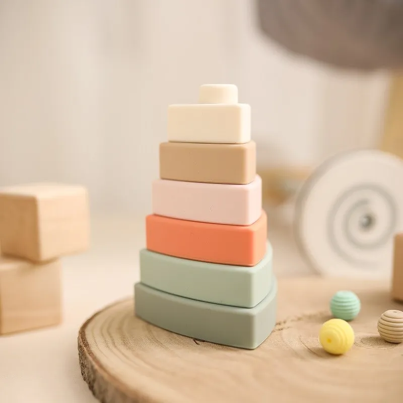 

6Pcs Baby Toy Silicone Building Blocks Stacking Blocks Triangle Shape Silicon Educational Toys Rubber Teethers Montessori Toys