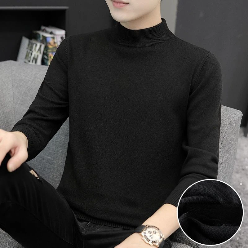 

Autumn Winter New Men Half Turtleneck Pullover Sweater Fashion Solid Color Thick Warm Bottoming Shirt Male Brand Clothes E732