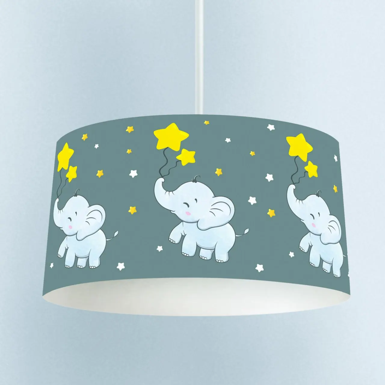 

Cute Gray Elephant and Stars Model Cartoon 3 D Print Baby Kids Room Pvc Fabric Cover Ceiling Drum Shape Round chandelier Decora