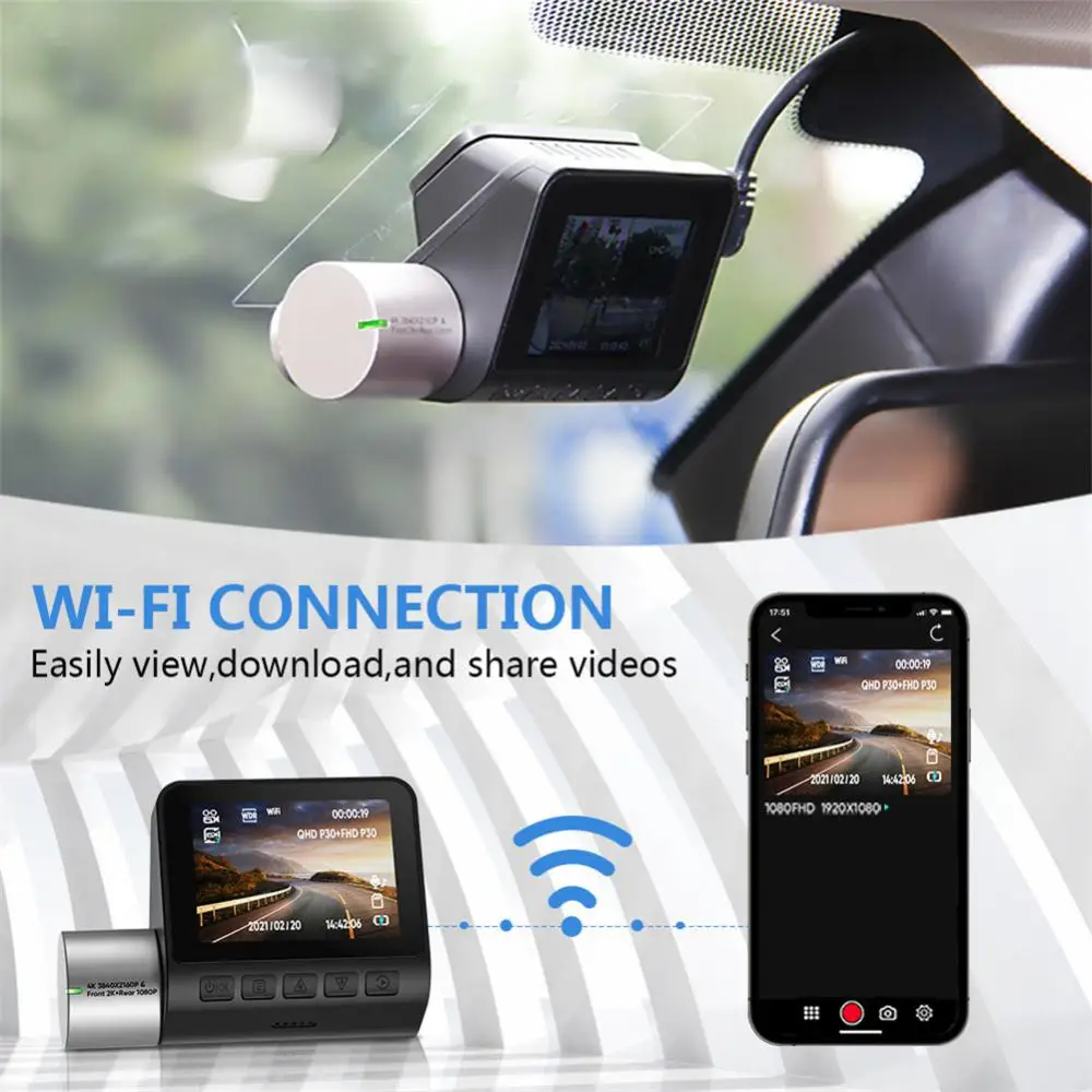 

Видеорегистратор для автомобиля, Wi-Fi, 4K, угол обзора 170 °, ночное видение