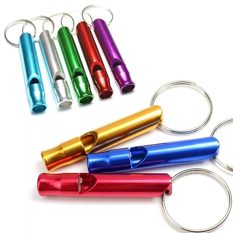 

4Pcs/Set Emergency Sport Safety Rape Whistle Aluminum Alloy Small Whistle Key Ring Keychain for Outdoor Survival Camping random