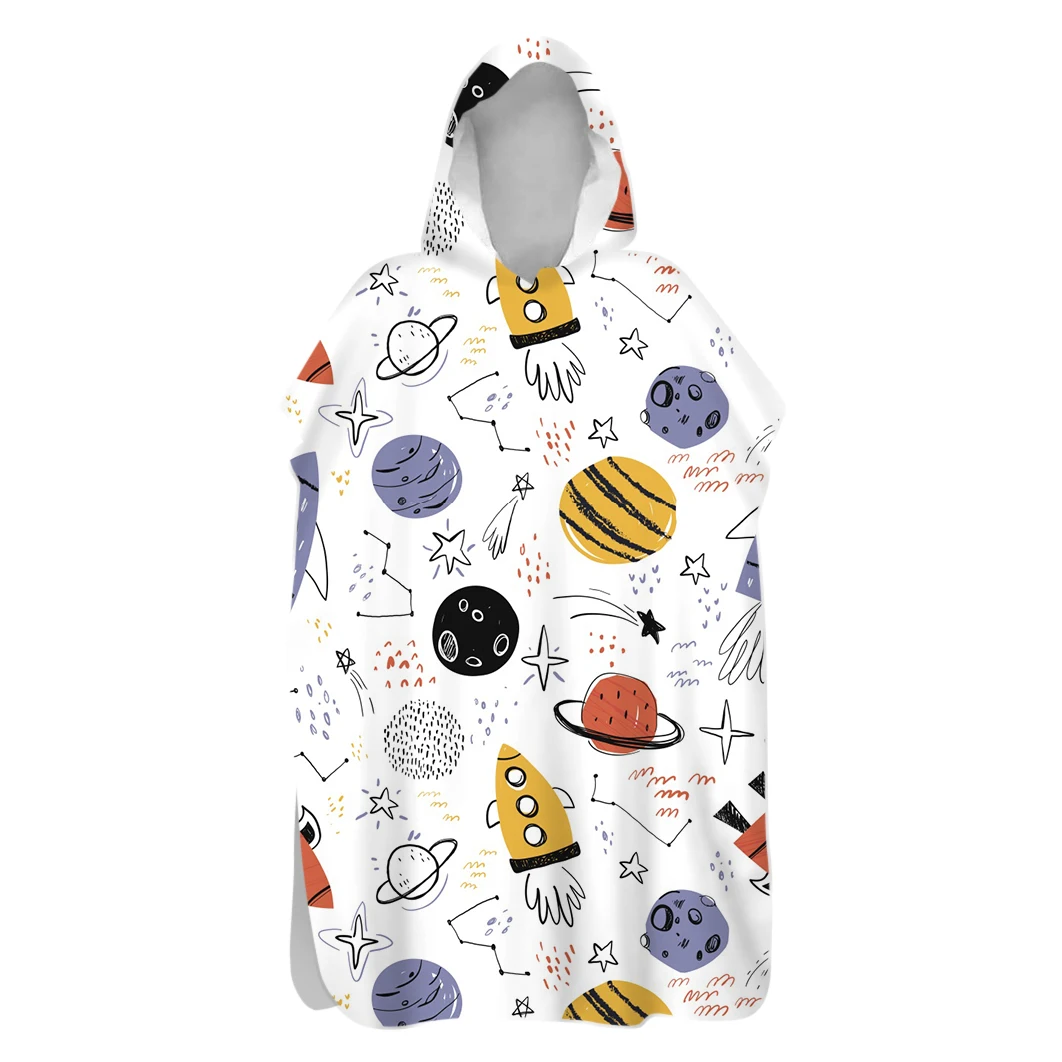 

Planets Stars Rocket UFO Robot Sand Free Hooded Poncho Towel Spa Sauna Swim Beach Changing Robe Holiday Gift Drop Shipping