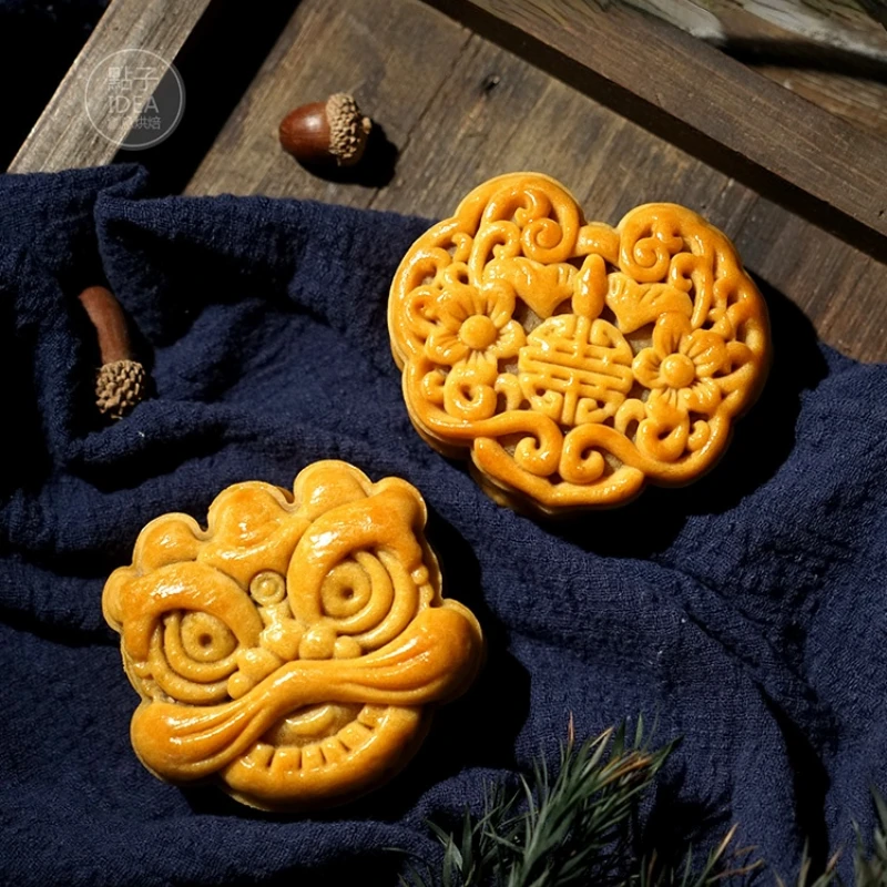 3D Mooncake Mold National Tide Style Lion Patterns comal para tortillas Molds Press Cookie Mould for Mid-Autumnfond fondant mold