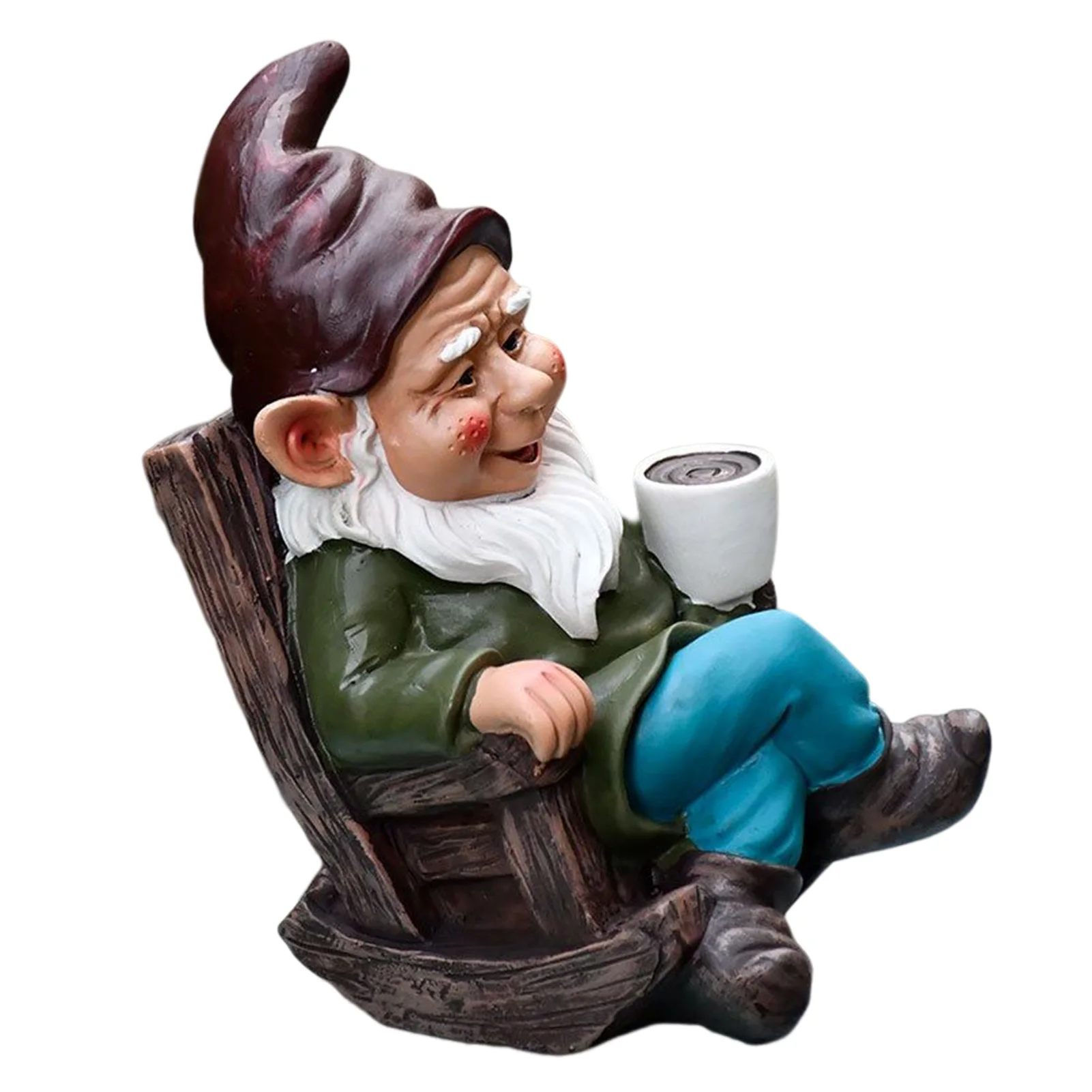 

Outdoor Drinking Tea For Patio Leisurely Gnomes Statue Lawn Home Decorations Resin Rocking Chair Ornament Garden Supplies Yard