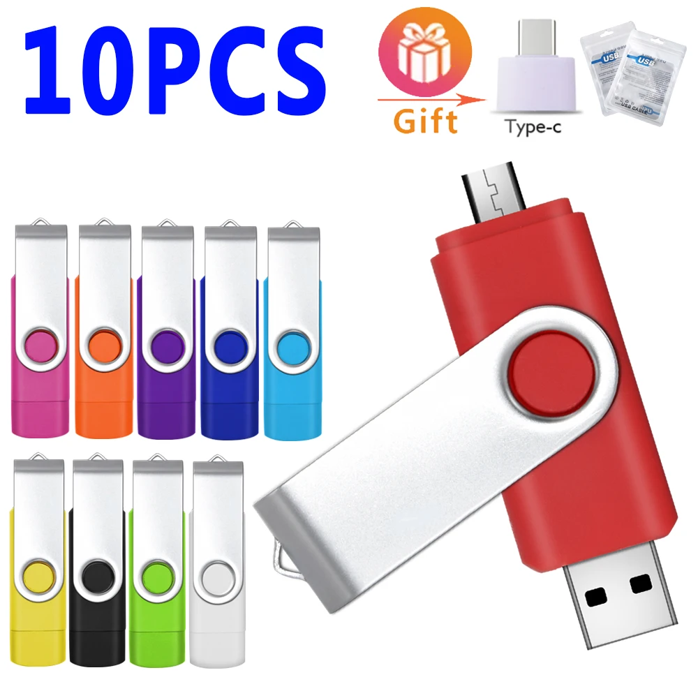 

10PCS 3 IN 1 Metal OTG 64GB Flash Drive USB 2.0 32GB Pen Drives Red Custom Logo 16GB Memory Stick Gifts Key Chain 8GB U Disk 4GB