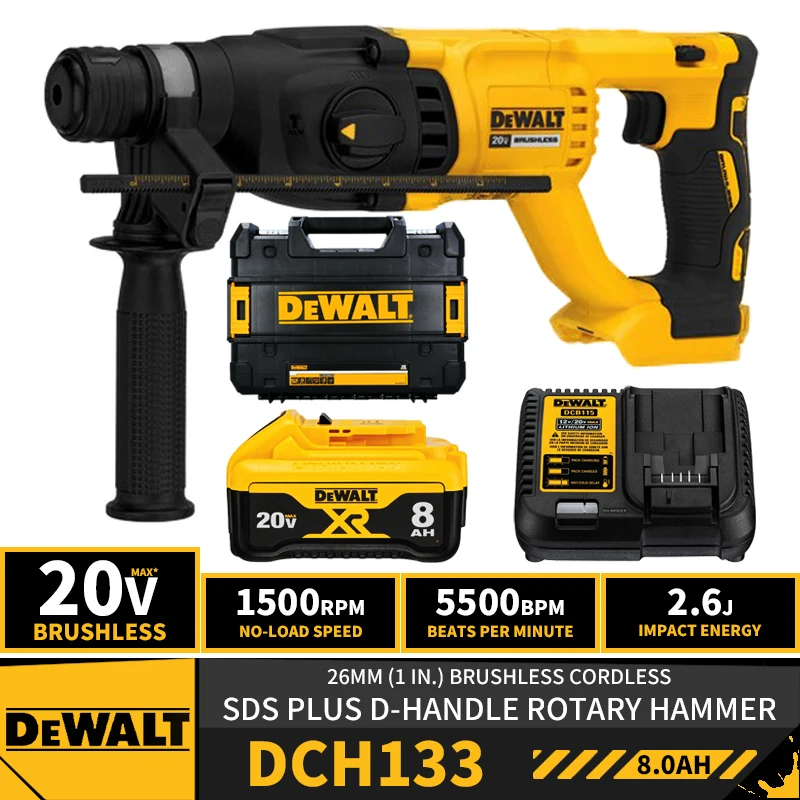 

DEWALT DCH133 26MM 1in Brushless Cordless SDS PLUS D-Handle Rotary Hammer 20V Lithium Hammer Impact Drill With Battery Charger