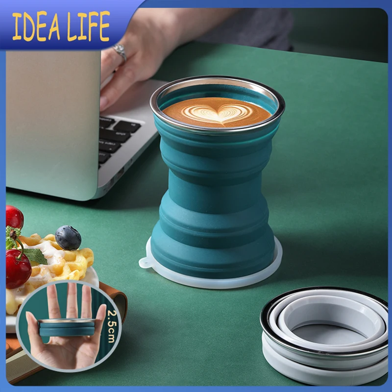 

Portable Telescopic Silicone Water Bottle Collapsible Cups Foldable Drinking Cup Heat Resistant With Lid For Outdoor Travel Camp