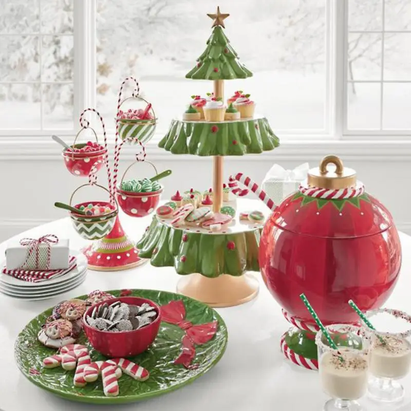 

Christmas Snack Stand Double Tier Dessert Plate Cupcake Holder Bowl Afternoon Tea Plate Wedding Decoration Ornaments navidad