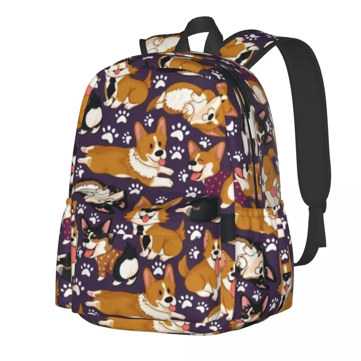 Cute Dog Pattern Backpack Mixed Corgi Pattern Print Graphic Daily Backpacks Boy Fun School Bags Design Big Rucksack