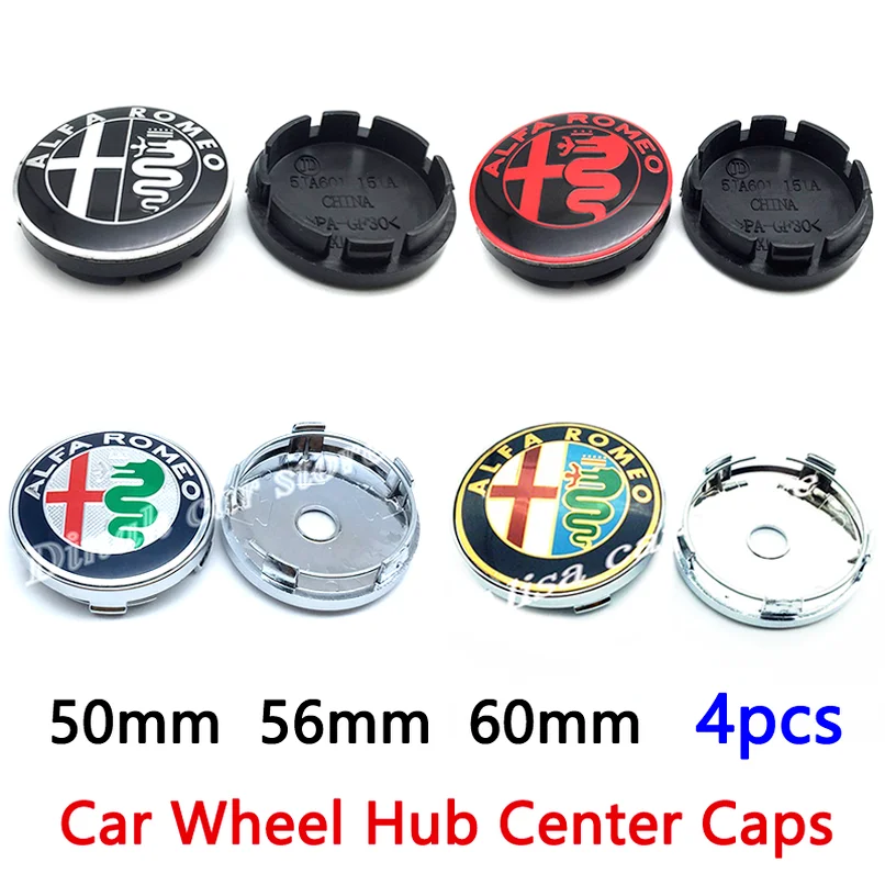 

4pcs 50mm 56mm 60mm Car Rim Cover Wheel Hub Center Caps For Alfa Romeo Mito Giulietta Giulia GT Spider Stelvio Logo Emblem Badge