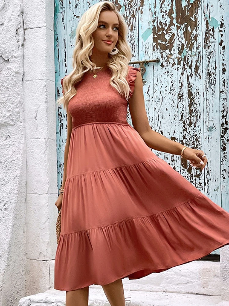 

2023 summer new fashion women's Europe and the United States slim solid color dress female