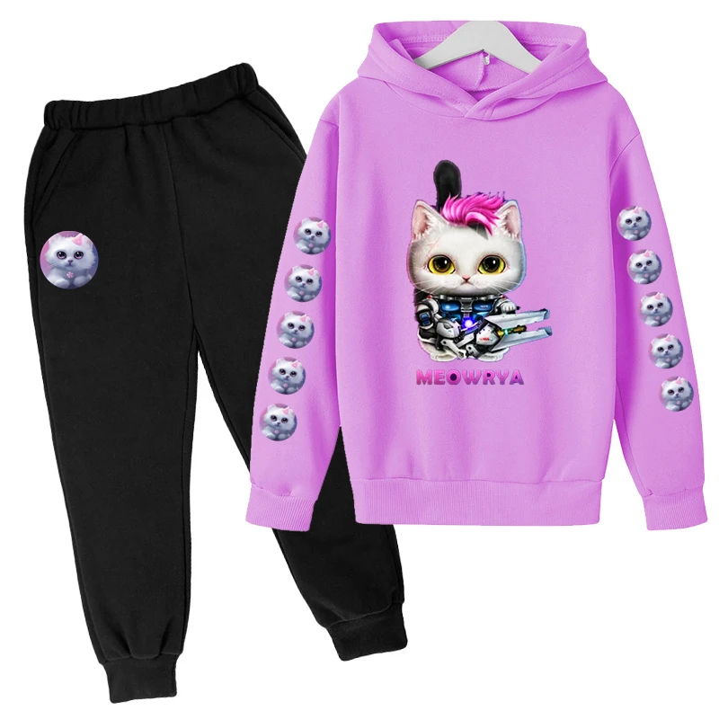 

Teen Cute Girl Hoodie 4-14 Years Old Cat Hoodie Animal Hoodie Game Hoodie Set Autumn Children's Hoodie + Pants 2-Piece Set