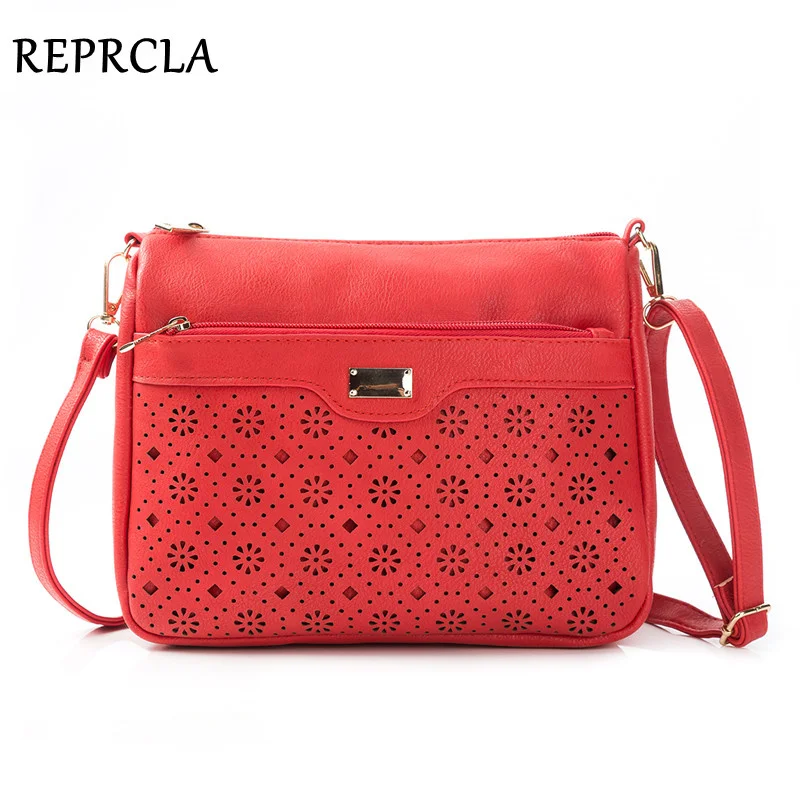 

New Double Zipper Women Messenger Bags Hollow PU Leather Shoulder Bag Female Crossbody Vintage Women Bags Purse