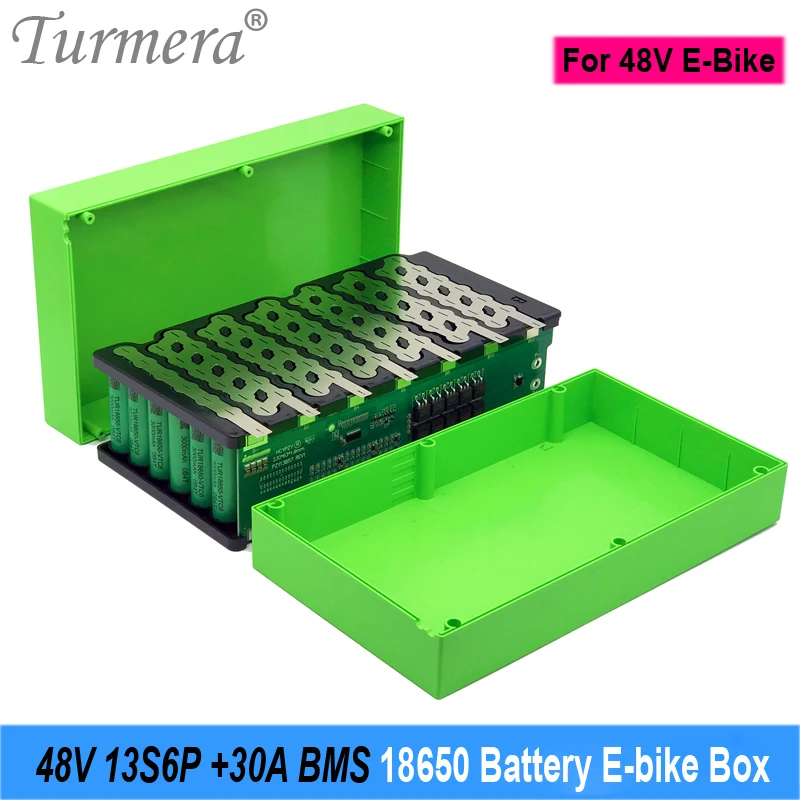 Turmera 13S 48V 52V E-bike Battery Box 13S6P 18650 Holder with Welding Nickel 30A BMS for E-scooter or Electric Bike Battery Use