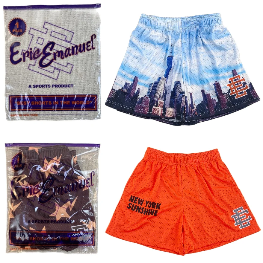 

Zhcth Store Eric Emanuel Shorts NEW YORK CITY SKYLINE Men's Casual Shorts Fitness Sports Shorts Gummer Gym Workout Mesh Shorts