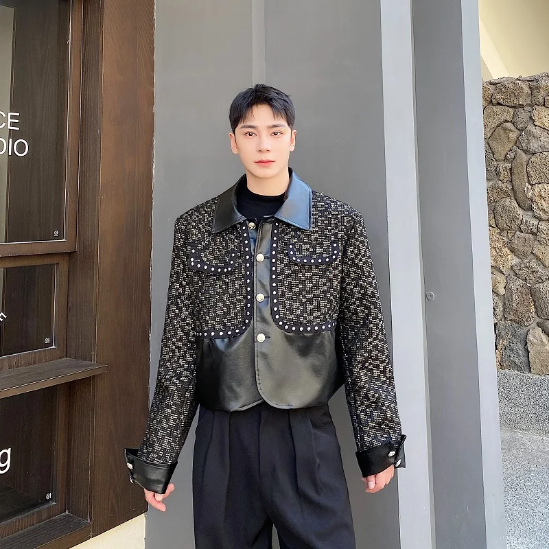 Модная темно-синяя куртка NOYMEI из искусственной кожи в стиле пэчворк повседневная