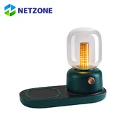 netzone wireless charging led night light 2 in 1 kerosene lamp home bedroom table lamp retro bedside lamp 3 speed adjustable
