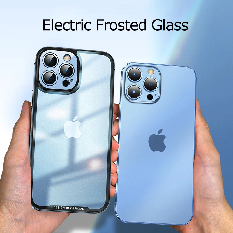 Luxury Metal Phone Cases For iPhone 12 13 Pro Max Stainless Steel Frame Transparent Matte Glass Back Cover Metal Lens Protection