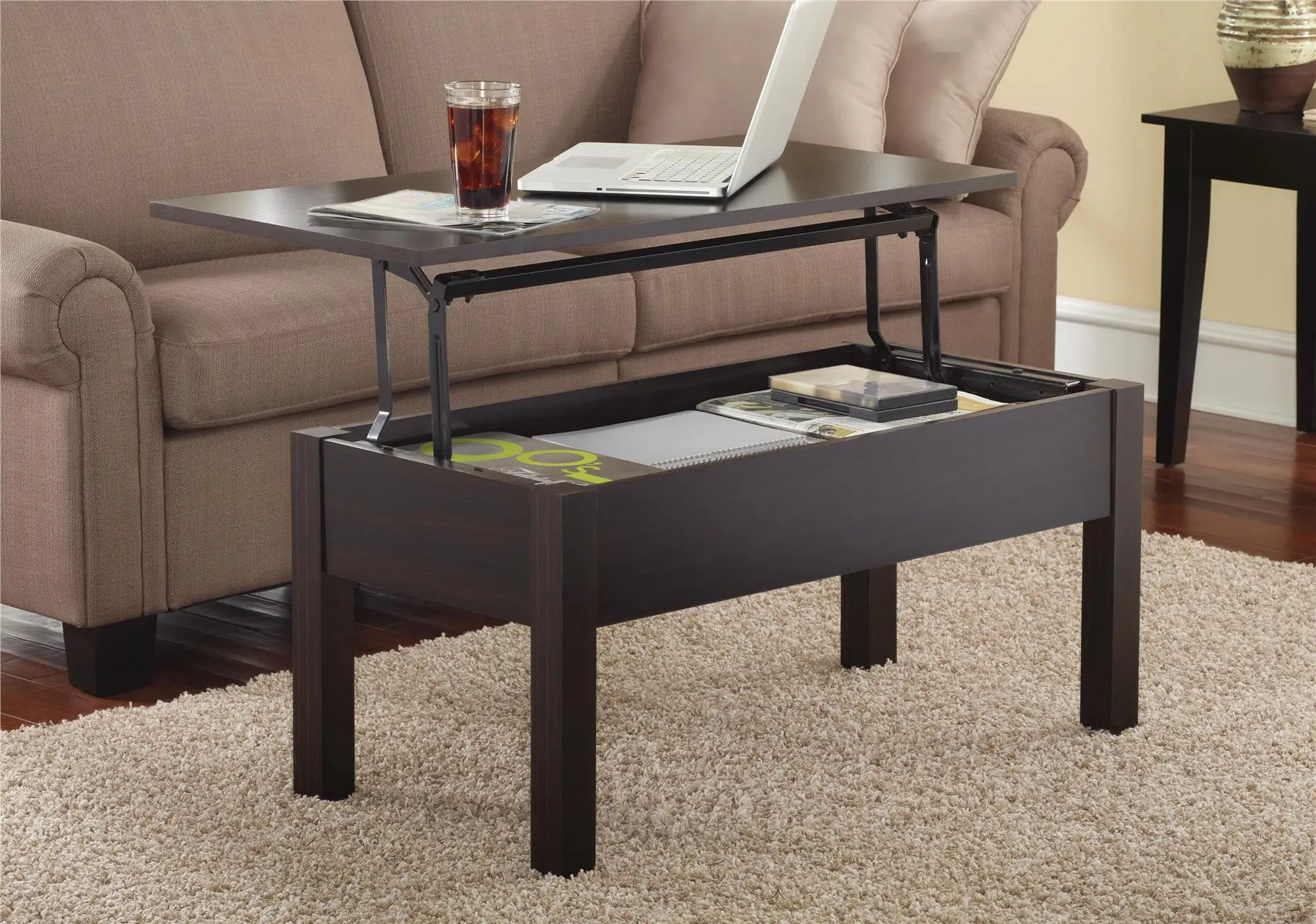 

Lift Top Coffee Table, Espresso Living Room Side Table End Table