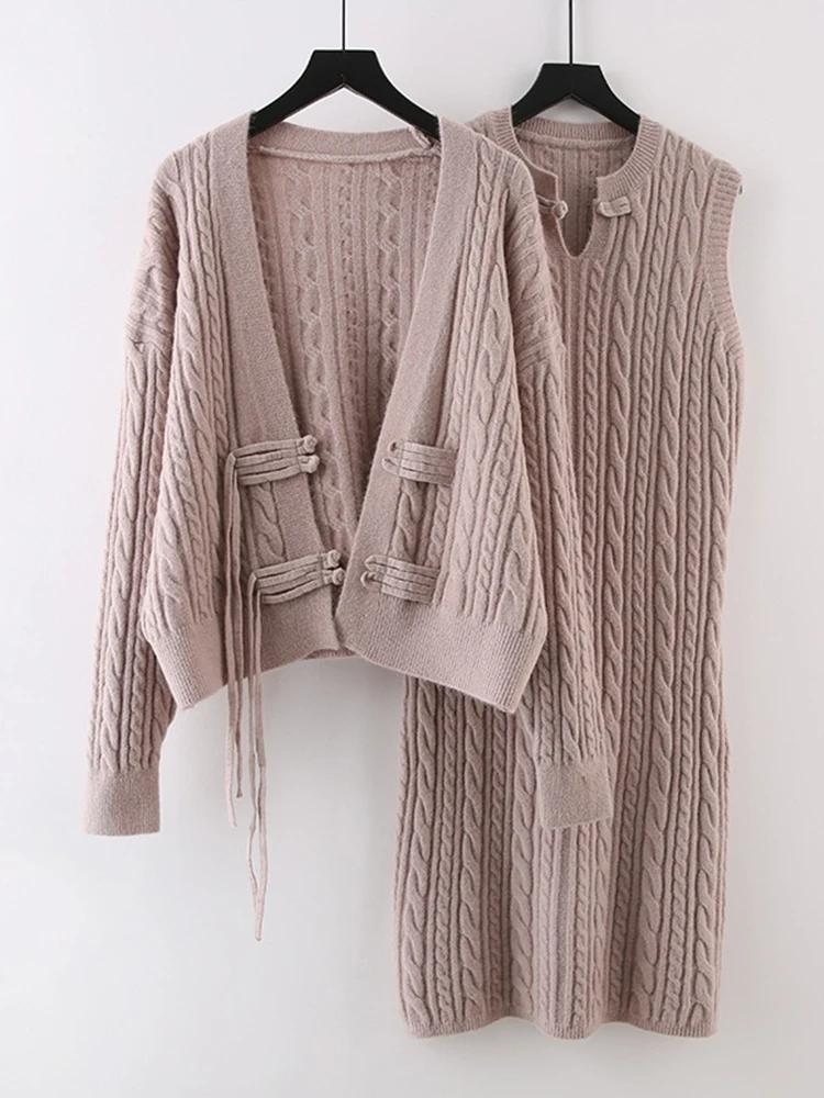 IEQJ однотонное минималистичное женское платье из 2 предметов с круглым вырезом