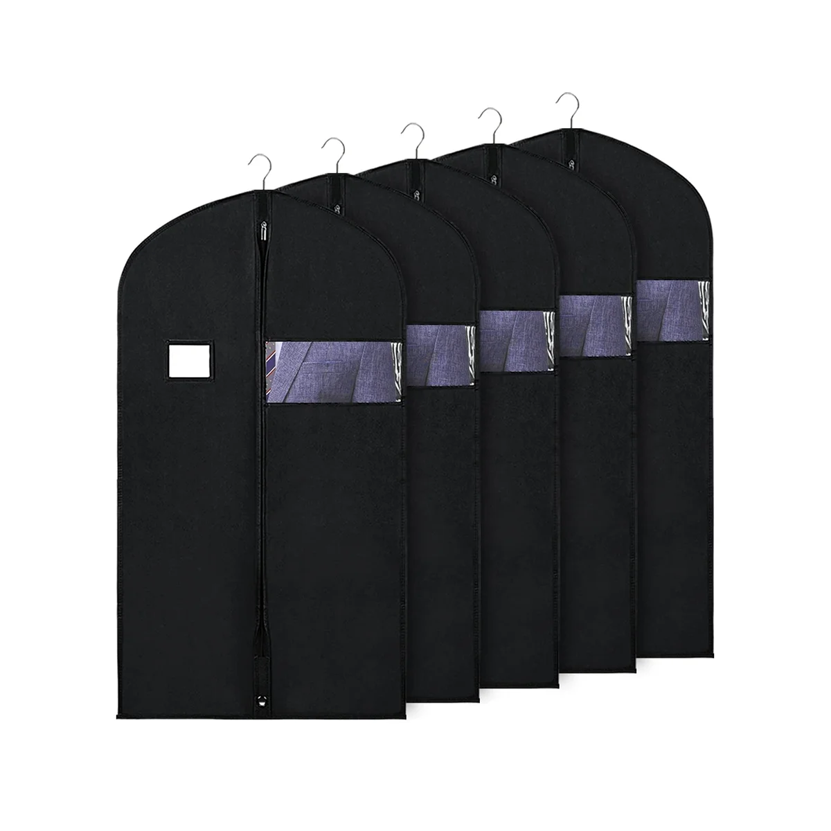 

5 Pcs Suit Hanging Bags Garment Storage Covers with Clear Window and ID Holder for Robes and Trench Coats-60Cmx100Cm