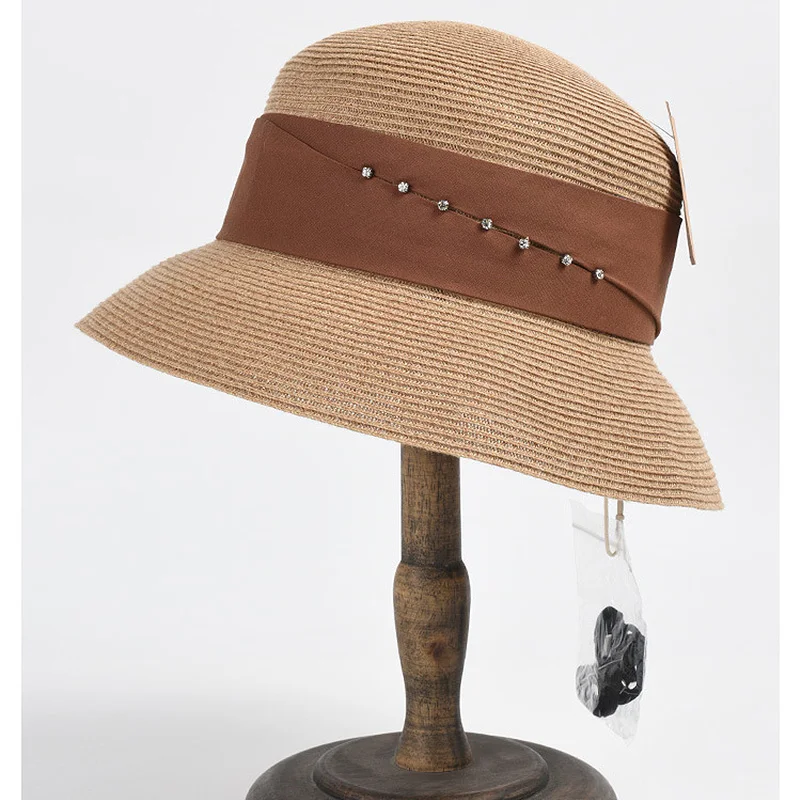 Шляпа с широкими полями женская Соломенная Панама от солнца плоским верхом для