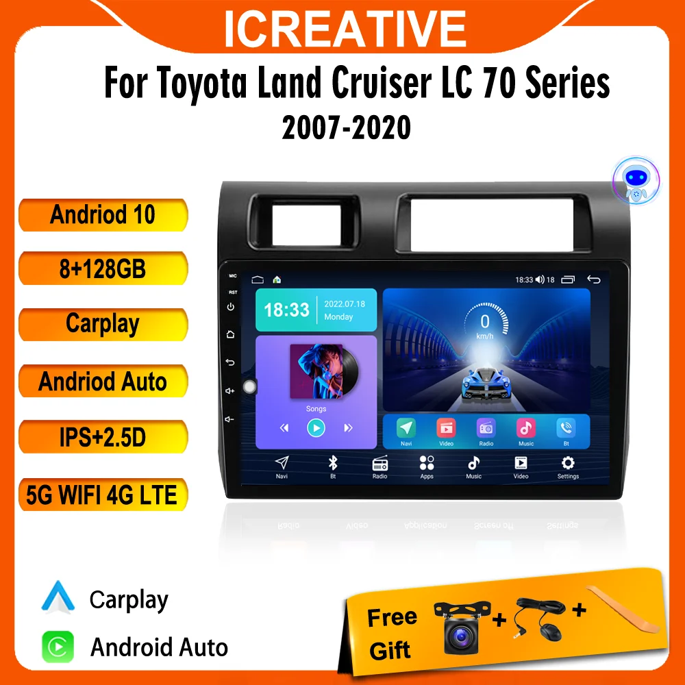 

Icreative 2 Din 9" Car Radio For Toyota Land Cruiser LC Series 70 2007 - 2020 Android Multimedia Player Navigation GPS Carplay