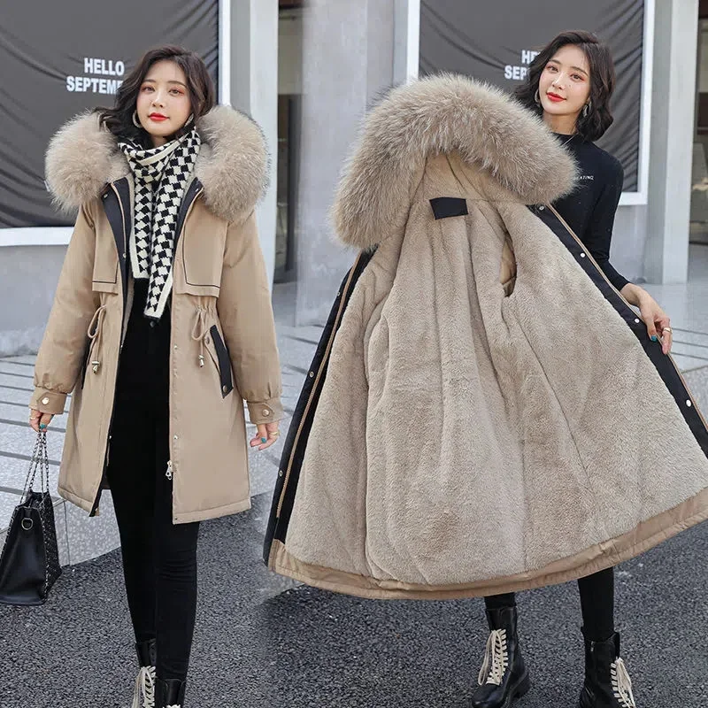 New Fashion 2022 Winter Jacket Women Parka Long Coat Wool Liner Hooded Parkas Fur Collar Warm Wear Padded Clothes Outerwear